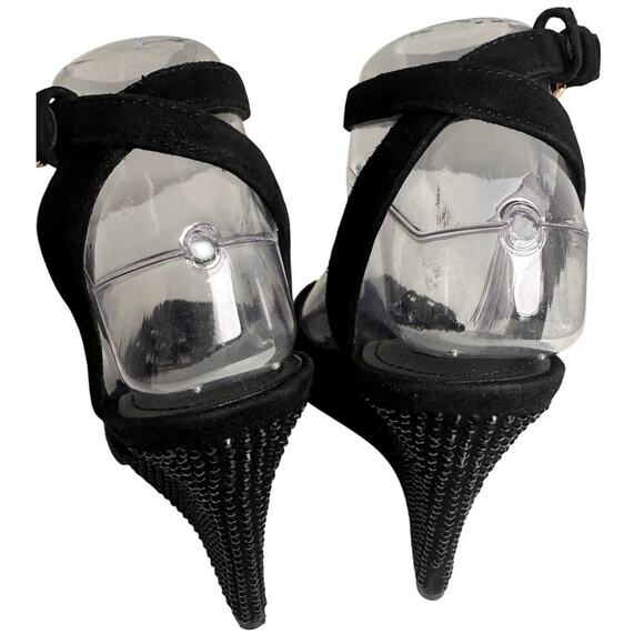 Tory Burch Black Suede Crystal Embellishments Wedge Sandals Sz 7 M Glam Mob Wife - Picture 11 of 16